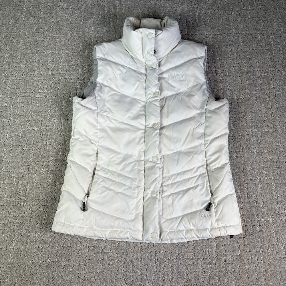 The North Face 700 Gilet Goose Down Puffer Vest Women's Sz S Cream Insulated Y2k